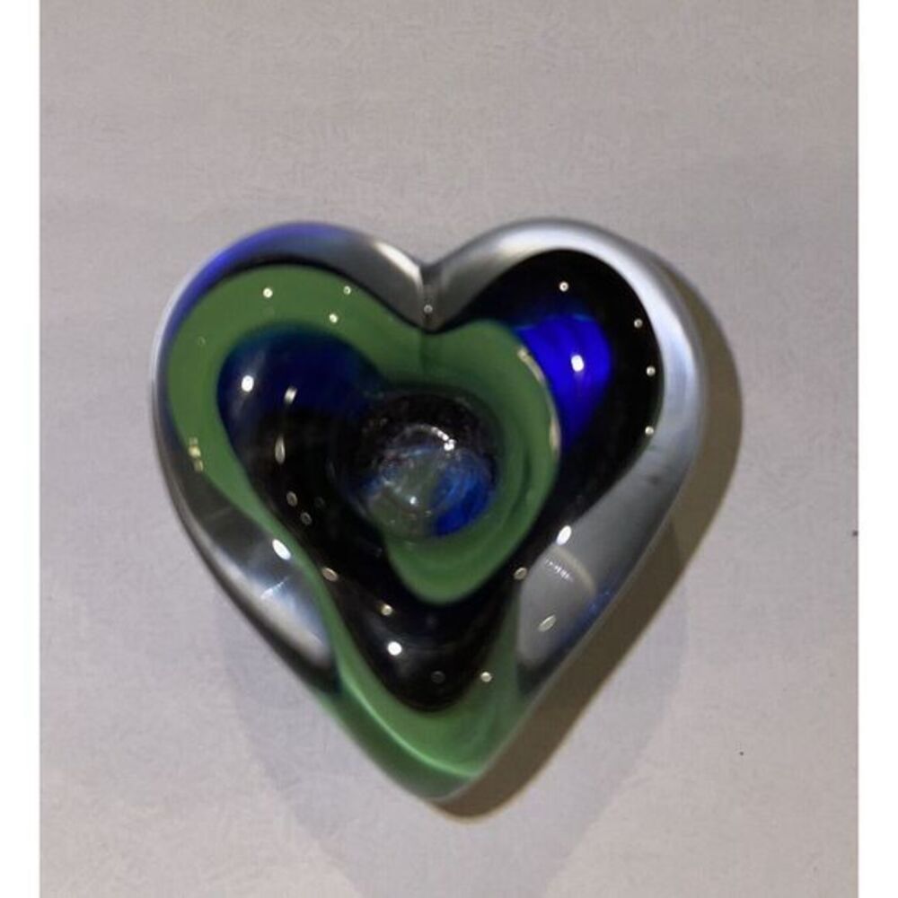 Handcrafted Fused‎ Glass Heart Candle Holder Signed 1 5/8"